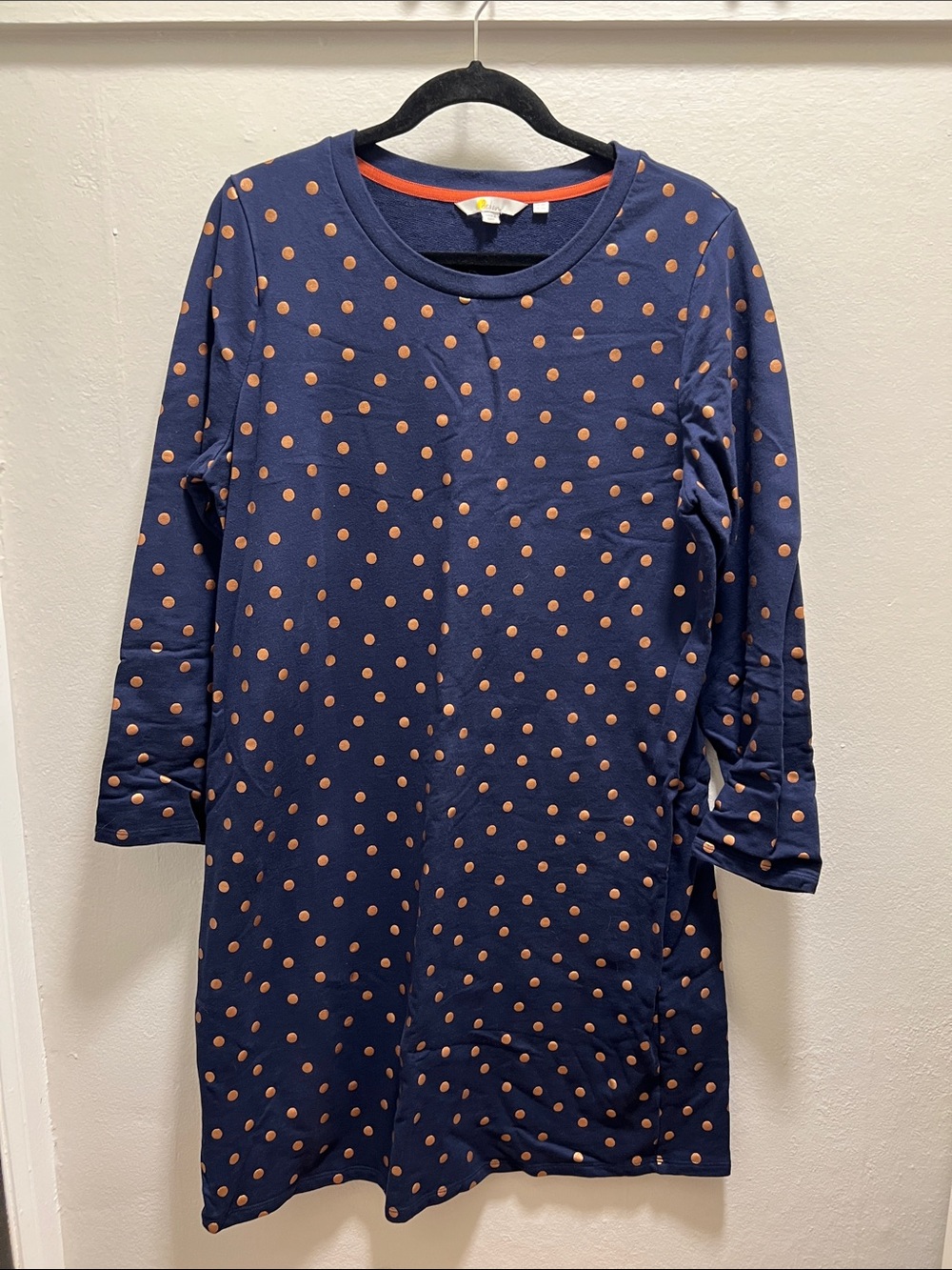 Boden Polka Dot Cotton Sweatshirt Midi Dress, 14L